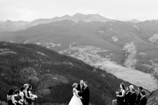 Ceremony: bride, groom, hill, hillside, ledge, mountain