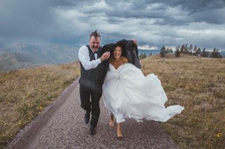 Ceremony: wedding dress, bride, groom, cloudy, cocktail dress, couple