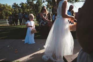 Ceremony: aisle, basket, wedding dress, bride, catch, ceremony