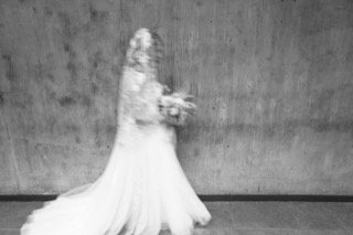 Ceremony: wall, wedding dress, bride, groom, dress, floor