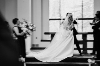 Ceremony: aisle, wedding dress, bride, groom, ceremony, church