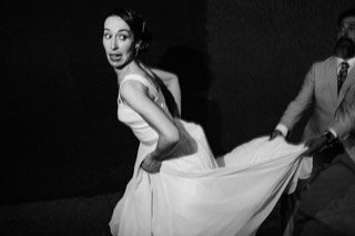 The Couple: wedding dress, bride, groom, cocktail dress, couple, dance