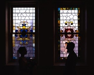 The Couple: profile, cup, dark, glass window, stain, stand