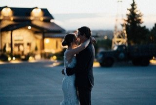 The Couple: bride, groom, cocktail dress, couple, dance, dress