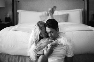 The Couple: bed, couple, hug, lay, pillow