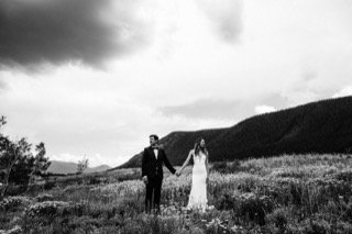 The Couple: bride, groom, catch, couple, field, hand