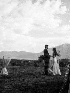 The Couple: bride, groom, catch, couple, dirt field, dress