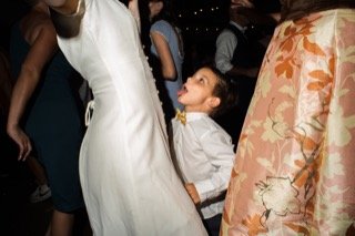Dancing: wedding dress, bride, child, dance, dance floor, dress