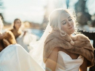 Details and Moments: wedding dress, bride, dress, fur, fur coat, shopping bag