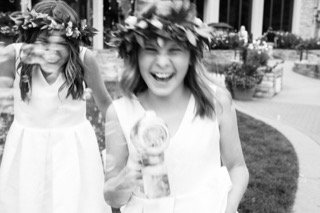Family and Loved Ones: catch, dress, flower, flower girl, head, laugh