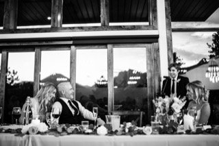 Family and Loved Ones: bride, groom, couple, table, dinning table, speech