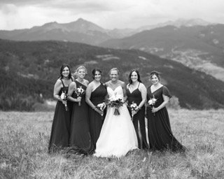 Family and Loved Ones: bride, bridesmaid, dress, field, hill, hillside