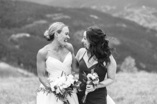 Family and Loved Ones: bride, bridesmaid, dress, field, hill, hillside