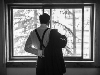 Getting Ready: adjust, bow tie, out, stand, stare, suspenders