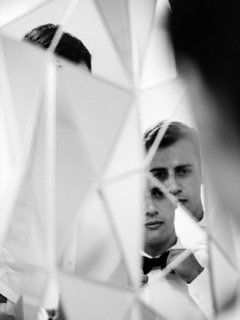 Getting Ready: adjust, bow tie, cocktail dress, mirror, reflection, selfie