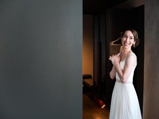 Getting Ready: beautiful, wedding dress, bride, doorway, dress, gown